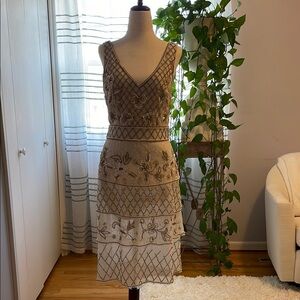 Adrianna Papell Cream Tiered Embellished Midi Sundress